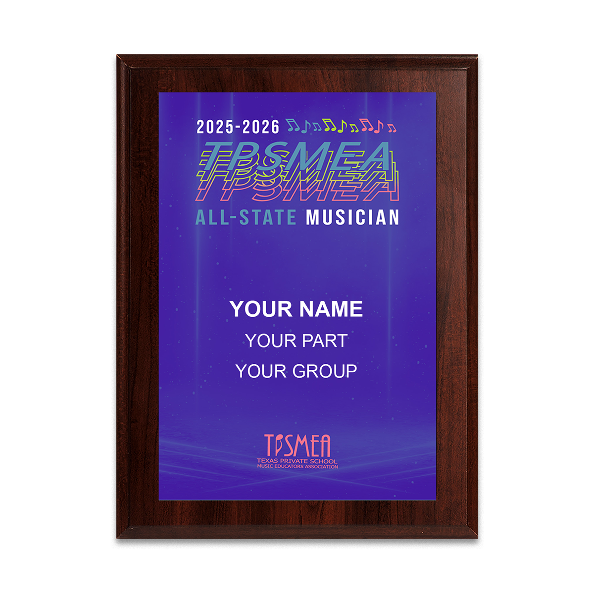 2026 TPSMEA All-State 8x10 Plaque