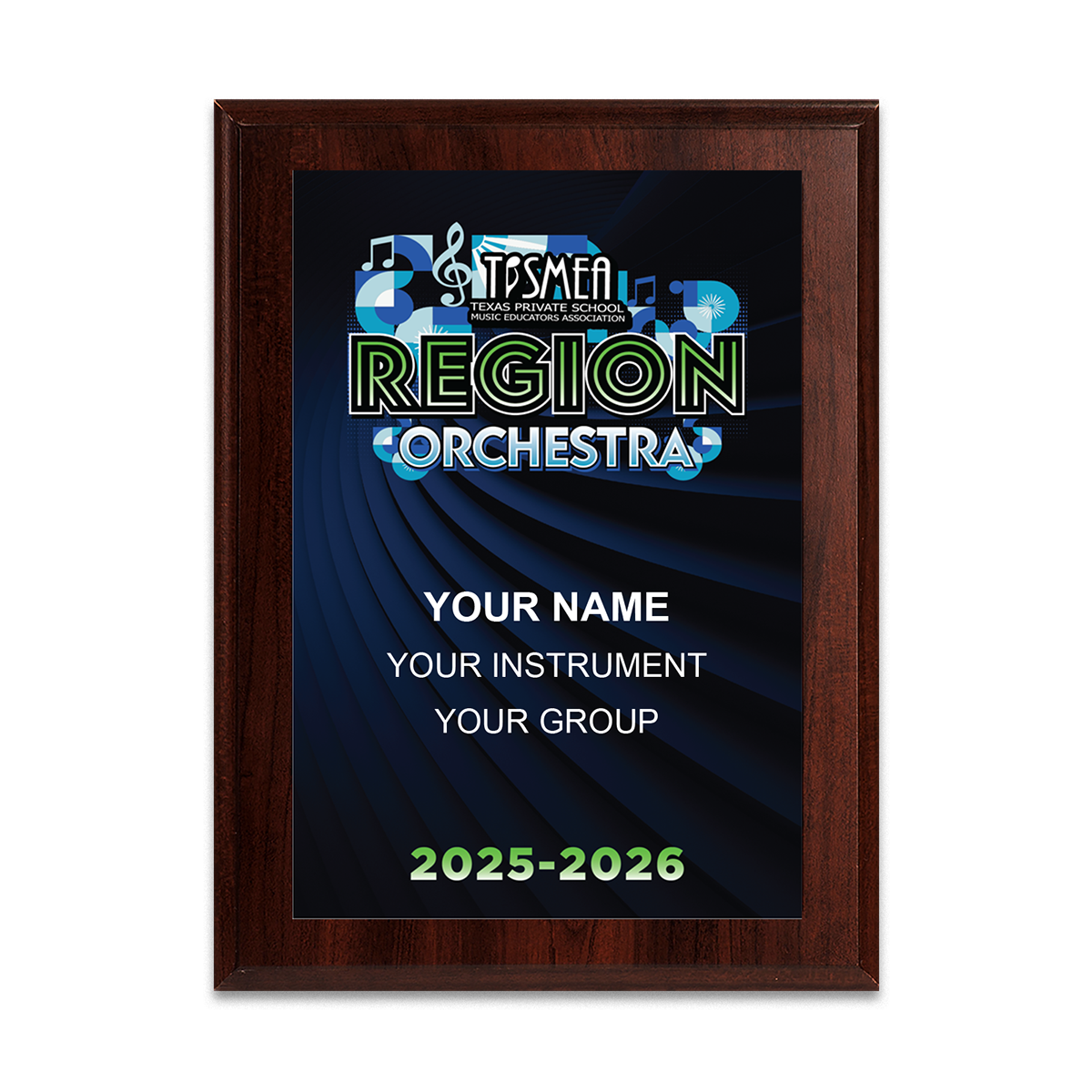 2025-2026 TPSMEA Region/Honor Orchestra 6x8 Plaque