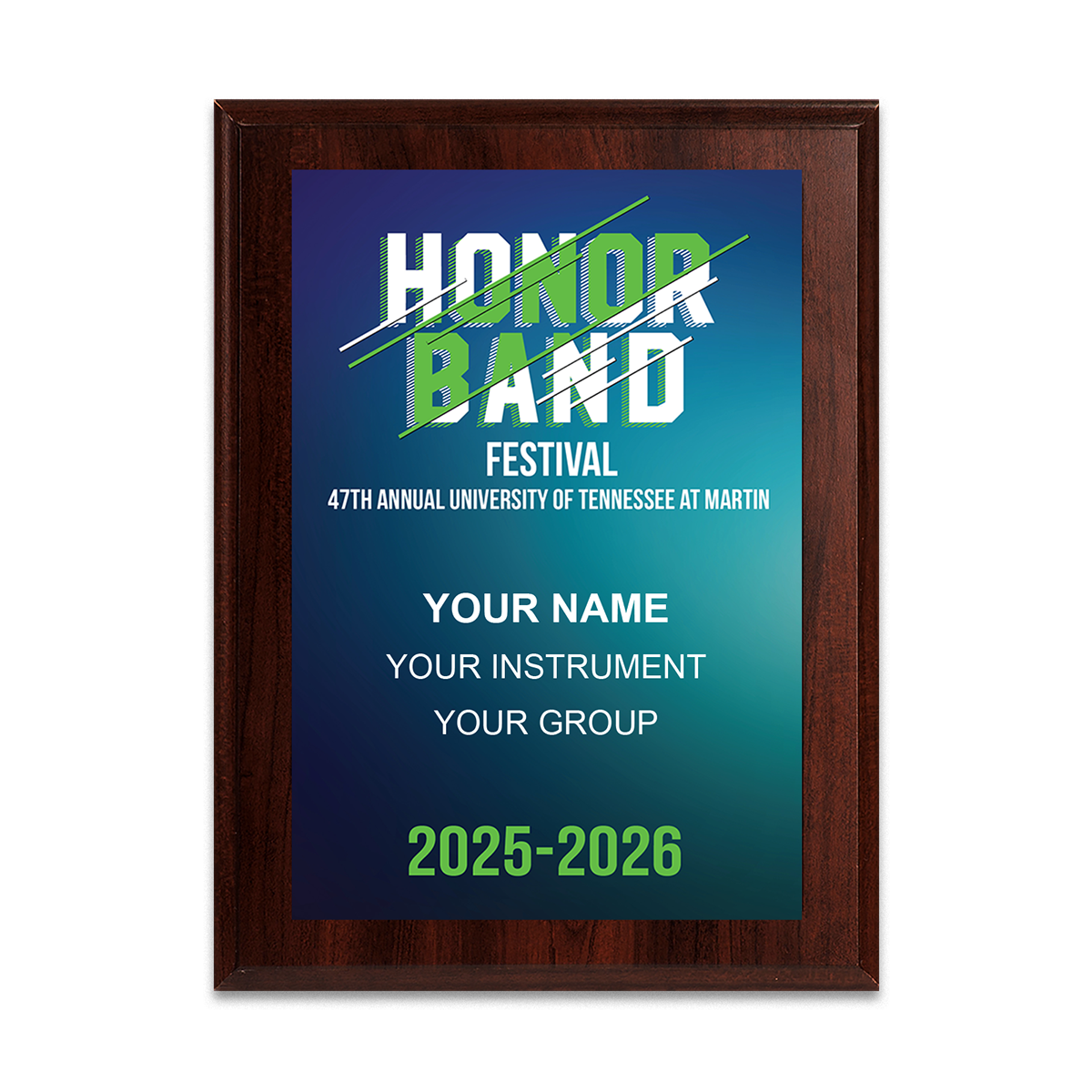 2025-2026 University of Tennessee at Martin Honor Band Festival 6x8 Plaque