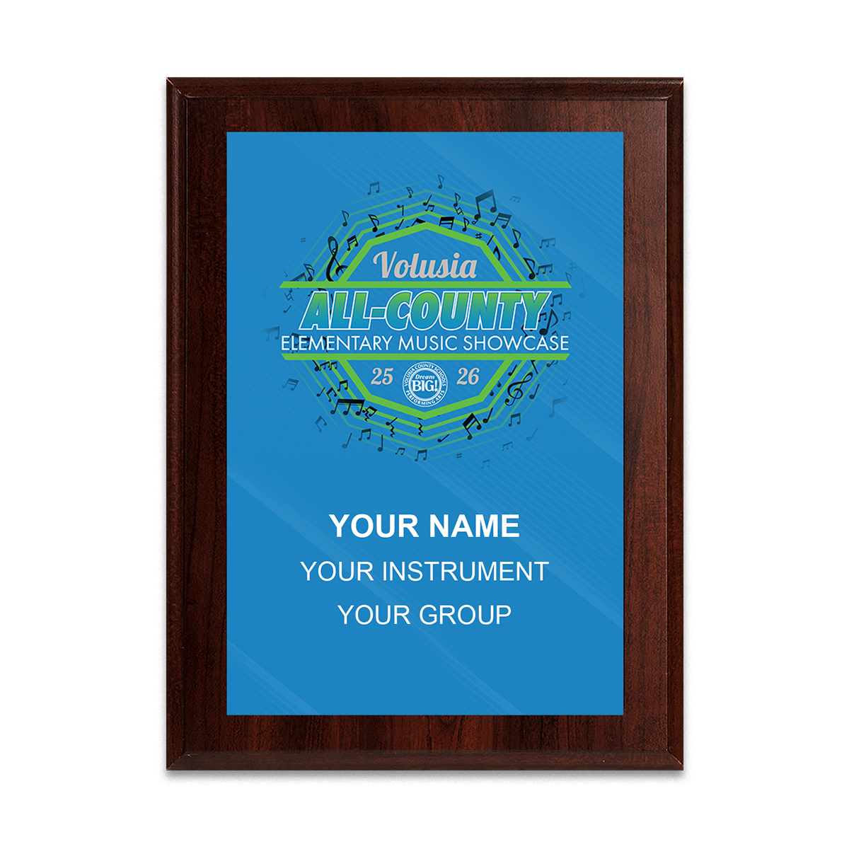 2025-2026 Volusia All-County Elementary Showcase 6x8 Plaque