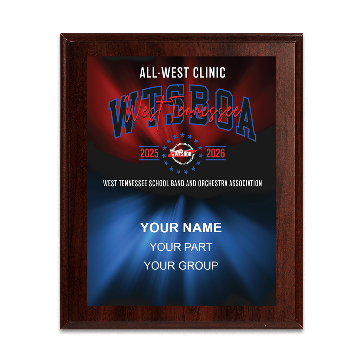 2025-2026 WTSBOA All-West Clinic 6x8 Plaque