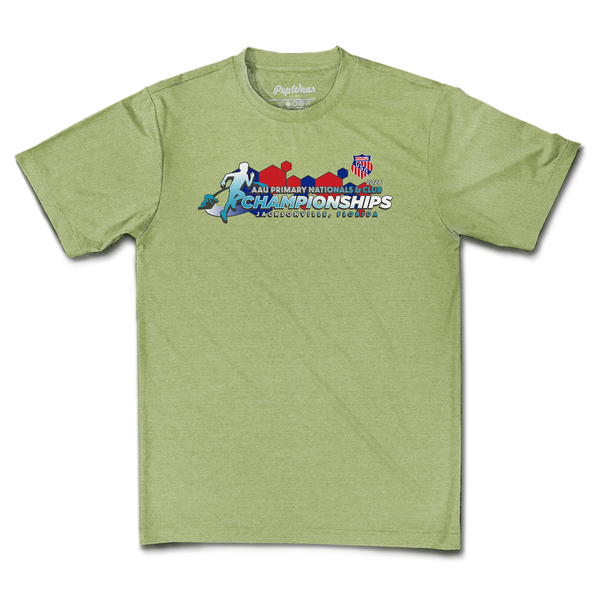 2026 AAU Track & Field Club Championships and Primary Nationals Performance T-Shirt (Heather Green)