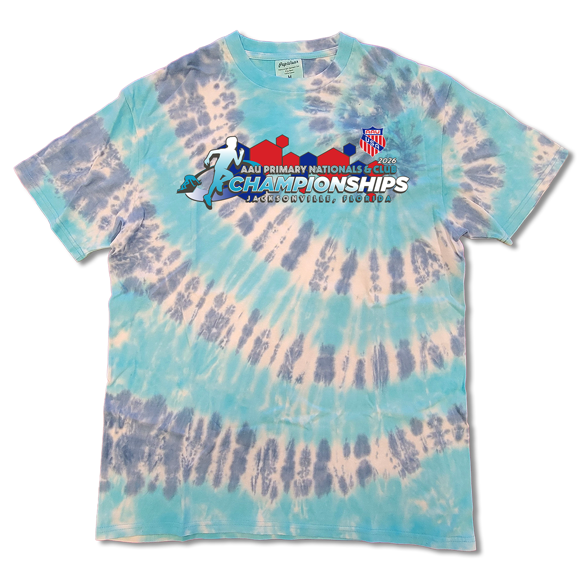 2026 AAU Track & Field Club Championships and Primary Nationals Tie-Dye T-Shirt (Aqua)