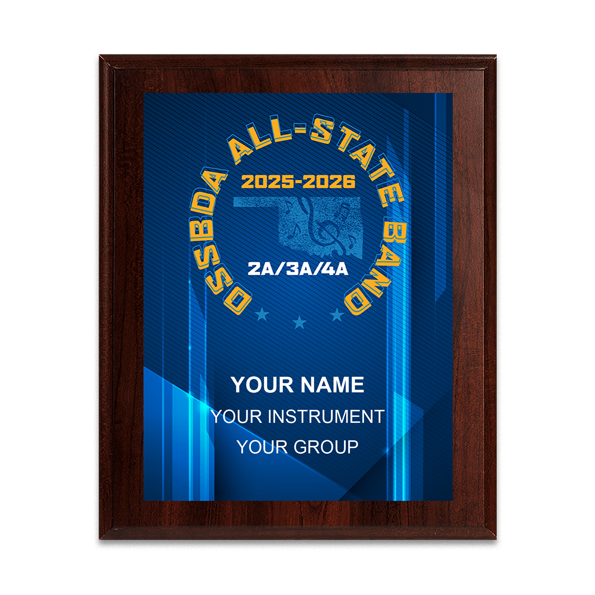 2025-2026 OSSBDA 2A/3A/4A All-State Band 8x10 Plaque