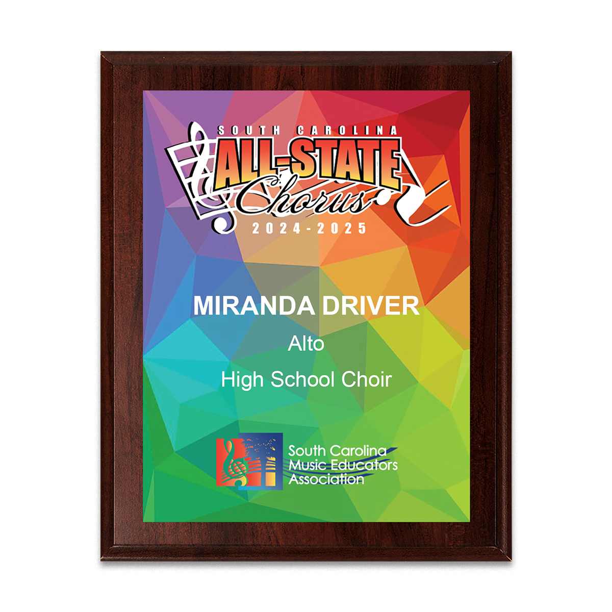 2025 SCMEA All-State Choir 8x10 Plaque